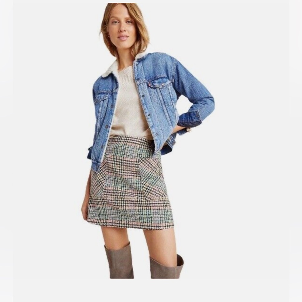 NWOT Anthropologie Maeve Bijou Plaid Tweed Knit Mini Skirt 00P